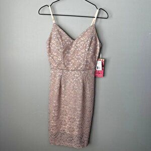 Nwt Emerald Sundae Taupe Lace Shimmer Dress Juniors Med Strap Adjustable